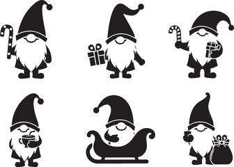 Festive gnomes spreading holiday cheer with gifts, candy, and sleigh