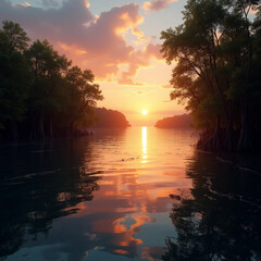 sunset over the river