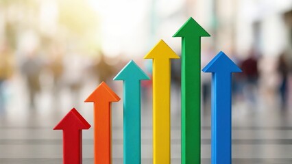Multiple colorful arrows rising upward together &mdash; symbol of teamwork and collective growth
