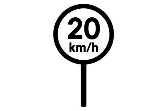 Speed limit 20 mph sign. Twenty miles per hour traffic regulation symbol. Road safety warning. Driving law icon. Maximum speed vector illustration isolated on white background.