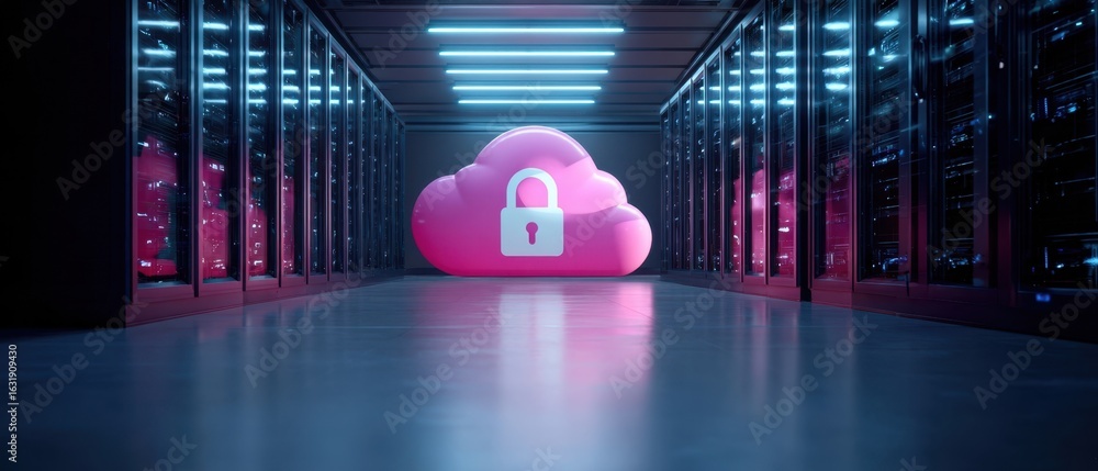 Poster the cloud with a lock symbolizing security in modern digital storage technology.