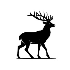 Standing Deer in Profile View Vector Illustration