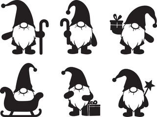 Obraz premium Charming gnomes with gifts, sled and magic wand for holidays