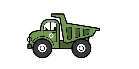 Fototapeta premium Cartoon Military Dump Truck Illustration in Green Color 