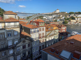 Romantic backstreet, side street or alley in historic old town of Porto Oporto, Portugal with...