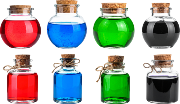 ビンに入った様々な色のポーション