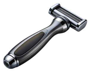 Chrome razor with metallic accents sleek design for grooming and shaving routine close up beauty tool for men 3d illustration isolated on transparent background