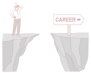 An illustration depicting a person standing at a significant career crossroad, symbolizing key decisionmaking