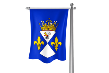 Saint Barthélemy Heraldic Flag on Flagpole with Island Emblem – Transparent Background