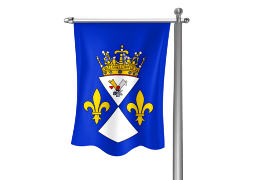 Saint Barthélemy Heraldic Flag on Flagpole with Island Emblem – Transparent Background