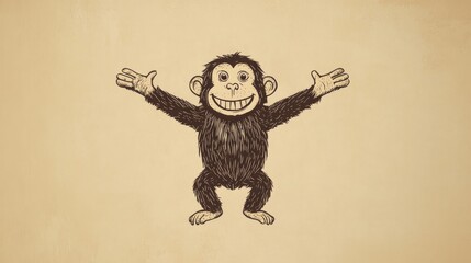 Whimsical monkey embracing with open arms against textured backdrop