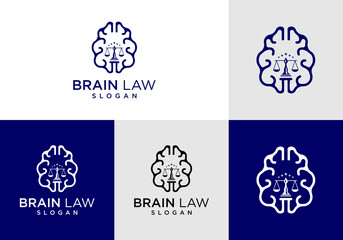 brain icon logo vector with scales of justice