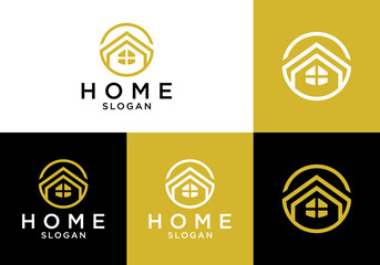 Simple house logo icon design vector template line style