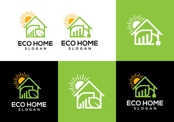 vector logo set of house with leaves and electrical plugs and sun
