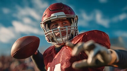American football quarterback throwing ball during championship game