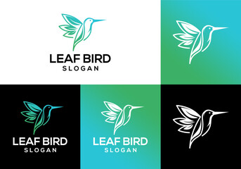 vector minimalist logo icon of bird with leaf wings