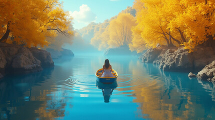 Golden Leaves Afloat in Blue Serenity