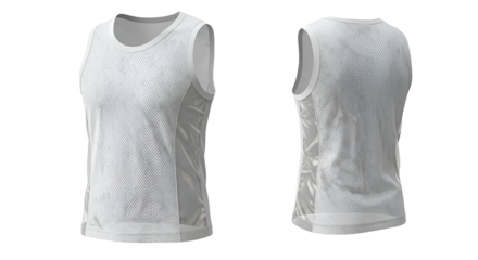 A breathable white athletic tank top mockup, showcasing a sleeveless design perfect for sports, fitness and active lifestyle apparel with a transparent background.