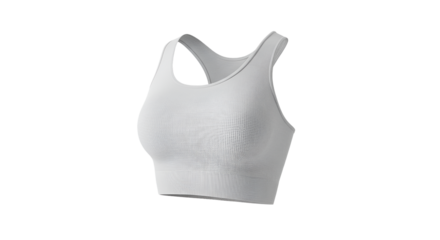 Minimalist white sports bra on transparent background displayed in a visually pleasing simple rendering for activewear and fashion.