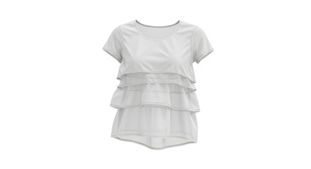 Ruffled white blouse showcases a fashionable design with cascading layers against a transparent backdrop, ideal for fashion blogs and product mockups, transparent background