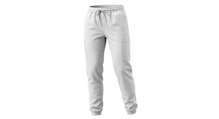 Stylish white joggers showcase a modern design with an adjustable drawstring and a comfortable fit, perfect for everyday wear, transparent background