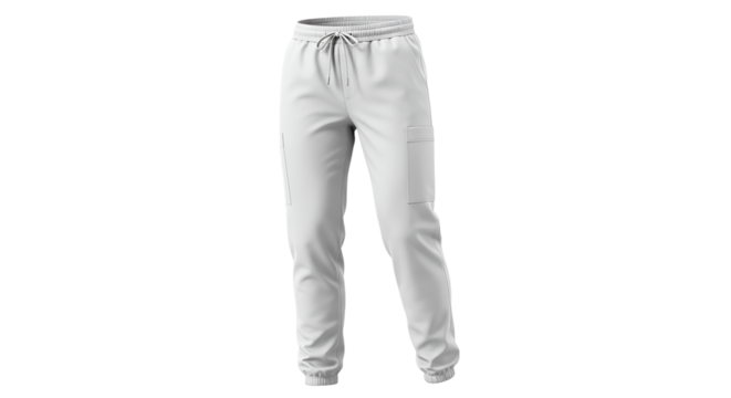 Stylish white joggers showcase a modern design with an adjustable drawstring and a comfortable fit, perfect for everyday wear, transparent background