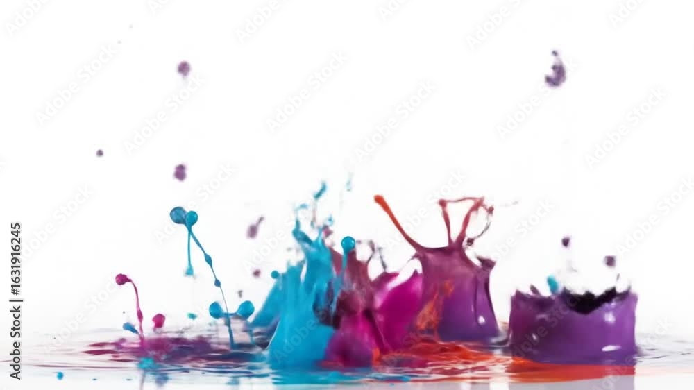 Poster colorful liquid paint splashes in dynamic motion against white background abstract art image showing