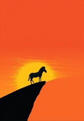 Zebra silhouette on cliff at sunset