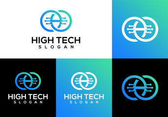 H circle logo icon vector with tech style lines