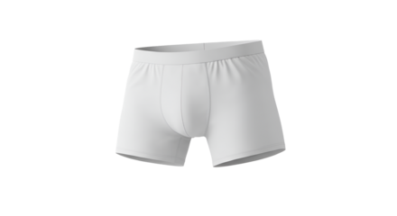 A pair of white men's boxer briefs stands out against a stark transparent background, simple and clean for clothing presentation.