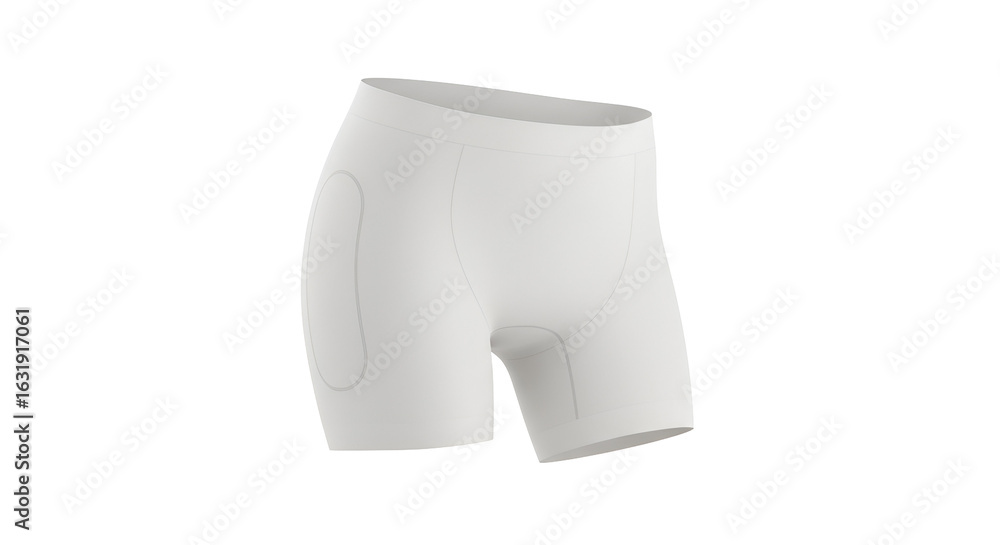Poster isolated apparel showcase displays white shorts on a transparent background with visible seams and a