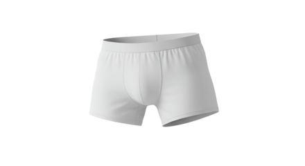 Sleek presentation of white men's underwear or boxer briefs against a transparent background, suitable for clothing mockups or fashion design purposes.