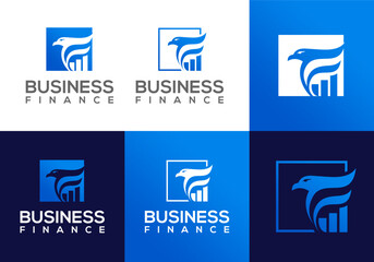vector icon logo of eagle initial F with bar chart