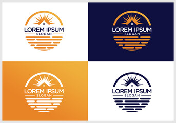 house logo icon vector with sunset or sunrise