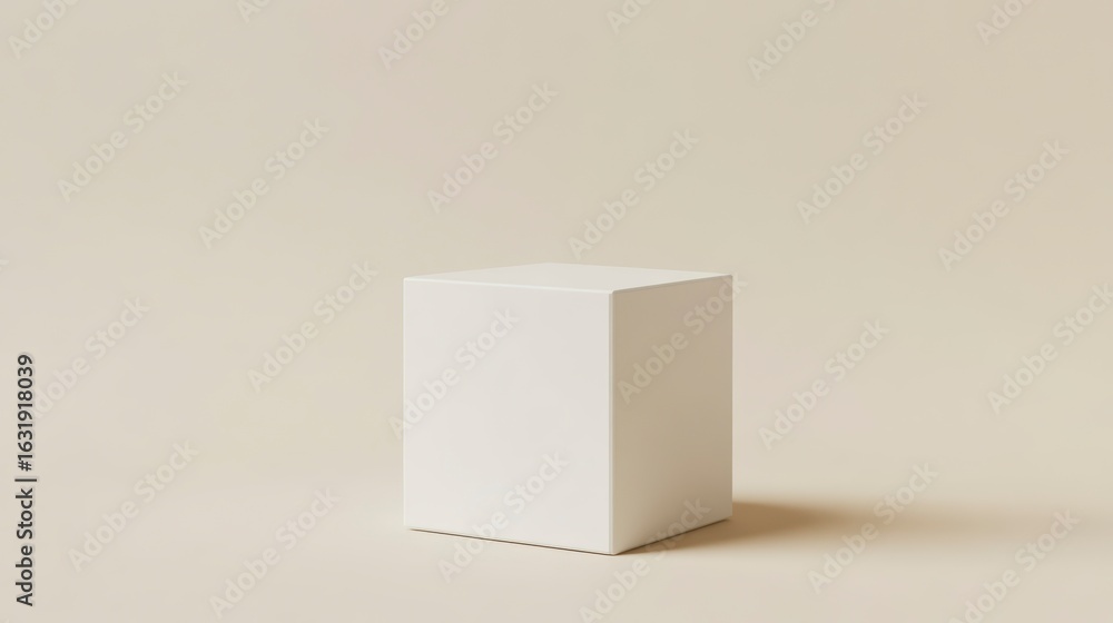 Canvas Prints white blank cube box on beige background.