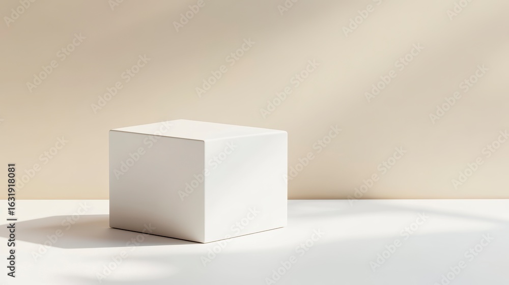 Canvas Prints white cube box on white surface with sunlight shadow.
