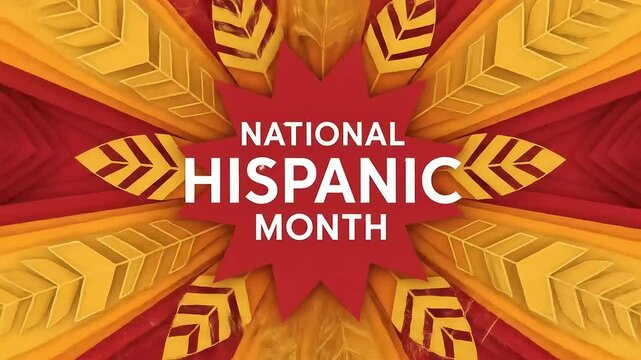 Dynamic animated background for National Hispanic Month celebration with vibrant red and yellow feathers in a radial pattern. Festive intro for cultural heritage events.