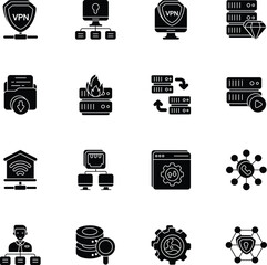 Networking and Big Data or Network Set of Glyph Icons Packs or Illustrations