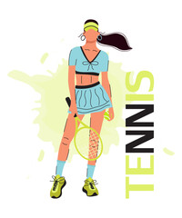 Illustration of a tennis player on a white background.