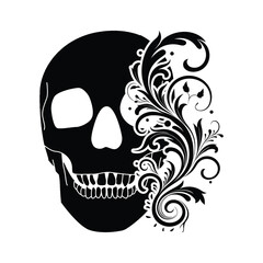 Gothic Floral Skull SVG – Elegant Skeleton Clipart, Boho Skull with Flowers – Hand Drawn Vintage Skeleton Vector