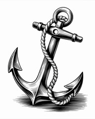 anchor, nautical, splash, water, rope, illustration, black, white, sea, ocean, marine, ship, boat, sailing, symbol, design, graphic, sketch, drawing, lineart, monochrome, maritime, vintage, tattoo, em © KOBAD