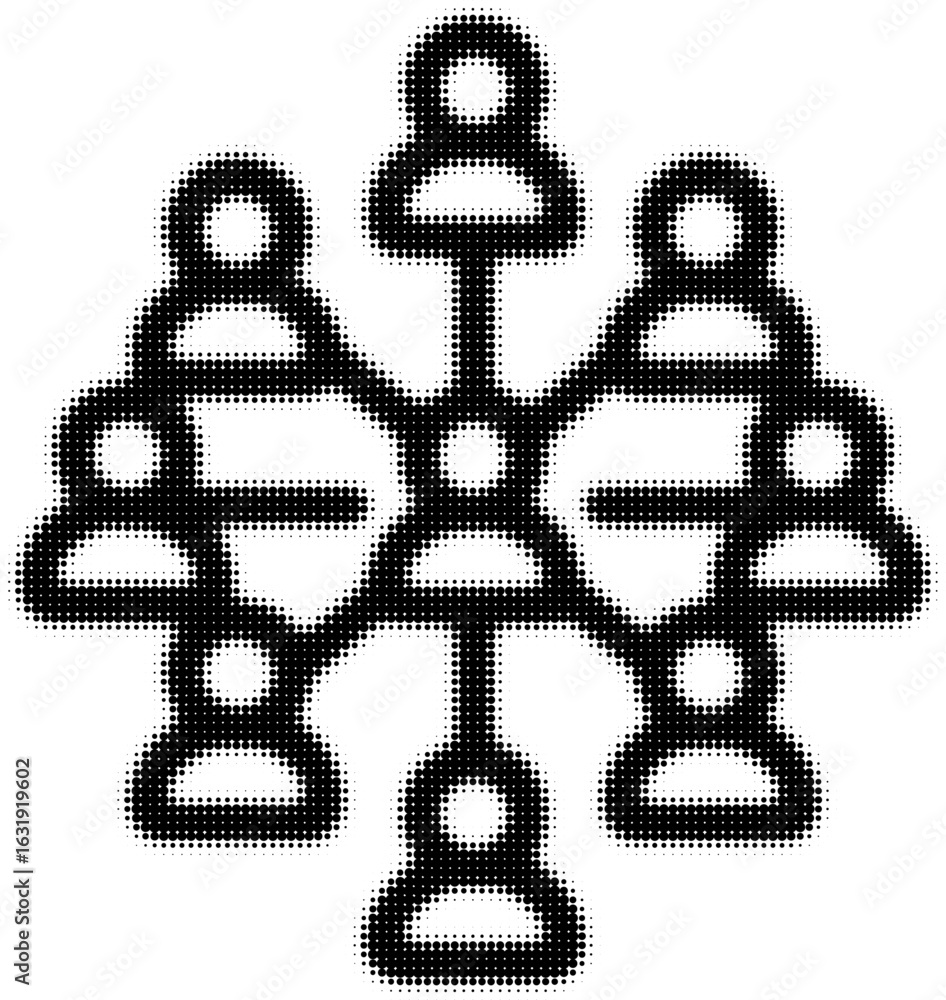 Poster symbol of a connected network of people in black dot pattern, icon design