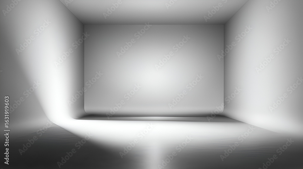 Poster an empty bright gray room with soft lighting and rounded corners