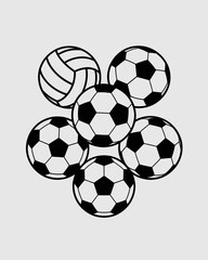 soccer, football, volleyball, ball, illustration, black, white, icon, sports, game, match, play, equipment, graphic, outline, lineart, design, drawing, sketch, athletic, monochrome, competition, print