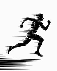 runner, sprint, athlete, running, motion, speed, silhouette, illustration, black, white, fitness, race, fast, sport, training, workout, jog, exercise, action, movement, dynamic, competition, athletewo