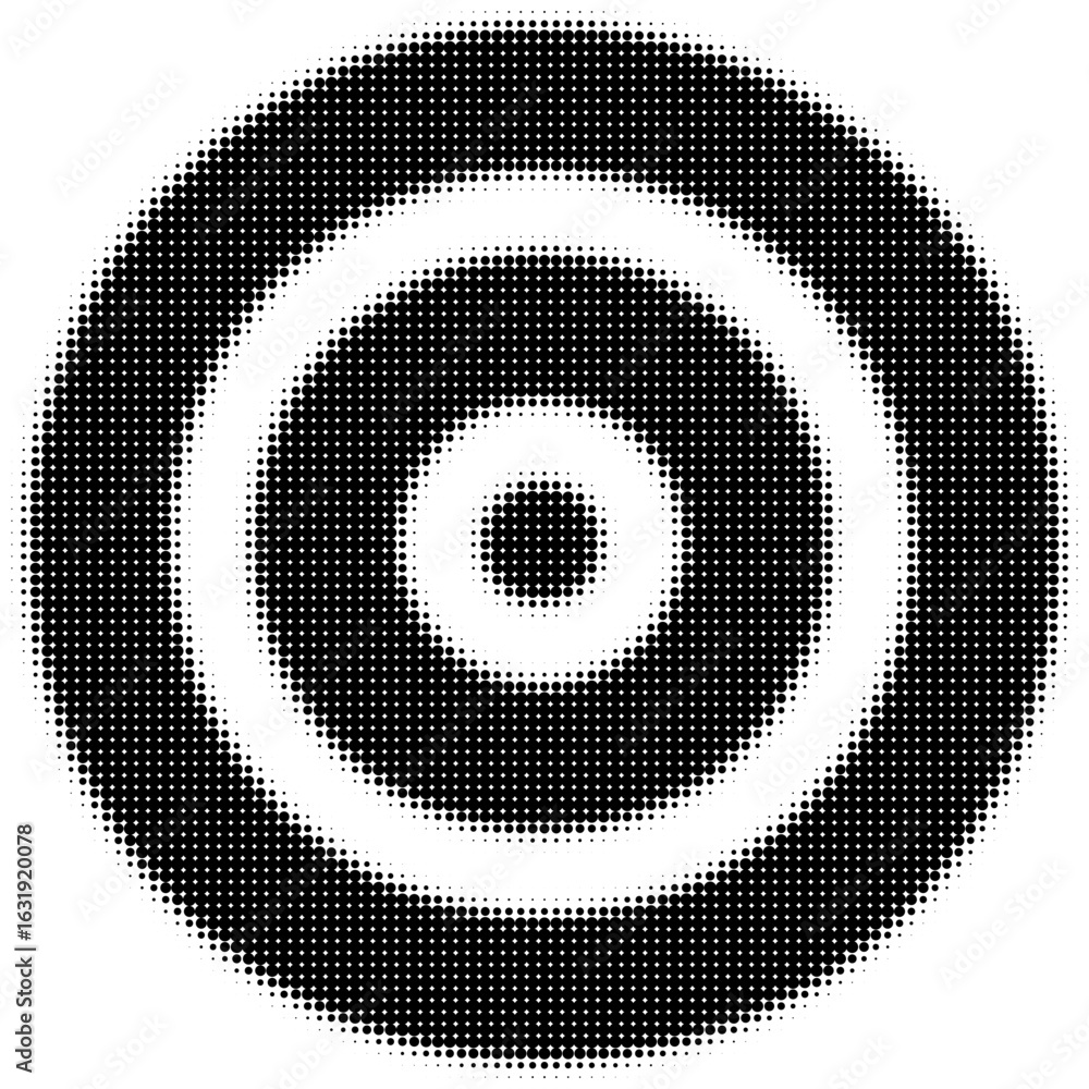 Poster abstract black and white concentric circles in halftone pattern design