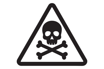 Black and White Warning Sign Depicting Skull and Crossbones Symbolizing Danger and Potential Lethality in a Triangular Shape © MdArif