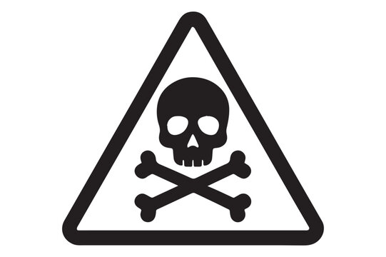 Black and White Warning Sign Depicting Skull and Crossbones Symbolizing Danger and Potential Lethality in a Triangular Shape