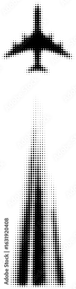Poster abstract halftone airplane silhouette with pointillist pattern in black and white