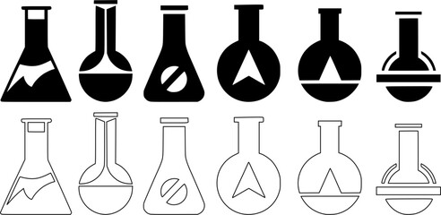 Flask  Icon Element For Design. Science flask icon collection collection on white background